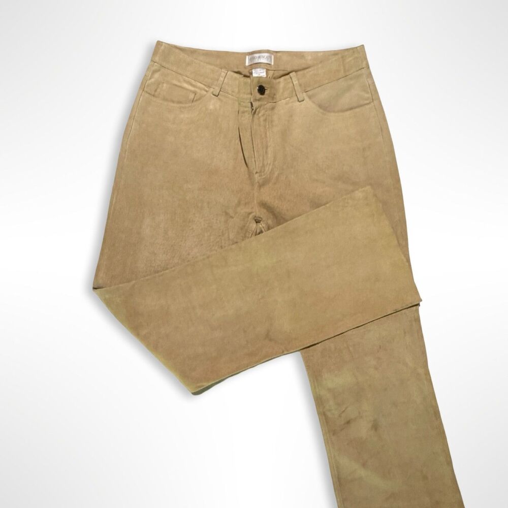 Hugo Buscati Collection Vintage Beige Genuine Suede Straight Leg Pants, 14